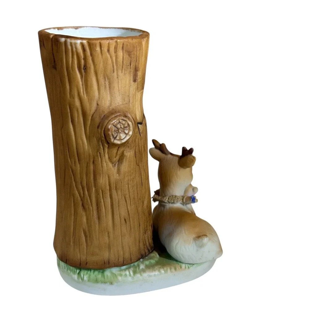 Vintage Enesco 1979 Adorable Ceramic‎ Tree Hug Mother Deer Fawn Bud Vase Taiwan